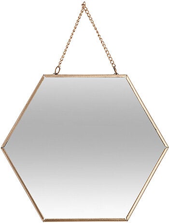 Lot de 3 miroirs hexagonaux suspendus en métal doré LENY