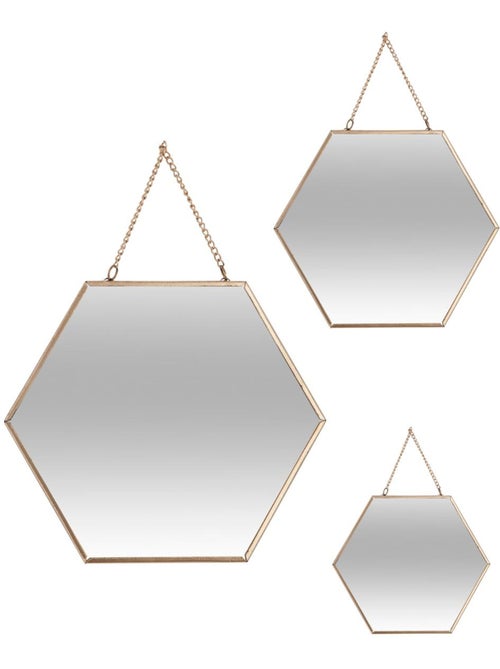Lot de 3 miroirs hexagonaux suspendus en métal doré LENY - Kiabi