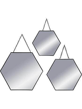 Lot de 3 miroirs hexagonaux suspendus en métal doré LENY