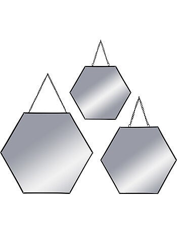 Lot de 3 miroirs hexagonaux suspendus en métal doré LENY