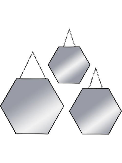 Lot de 3 miroirs hexagonaux suspendus en métal doré LENY - Kiabi Lot de 3 miroirs hexagonaux suspendus en métal doré LENY - Kiabi