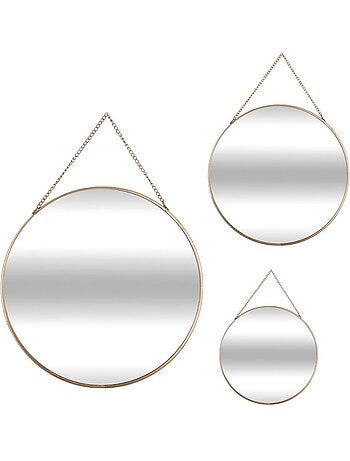 Lot de 3 miroirs ronds à suspendre en métal LENY