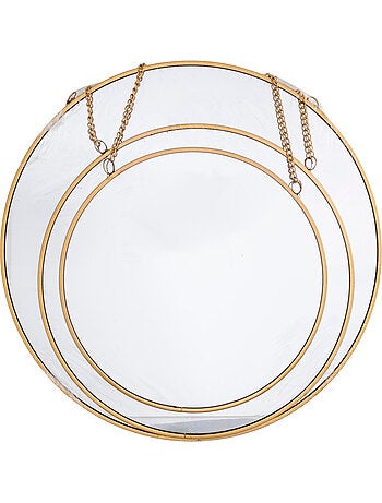 Lot de 3 miroirs ronds à suspendre en métal LENY