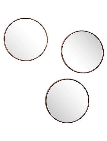 Lot de 3 miroirs ronds avec cadres effet bois