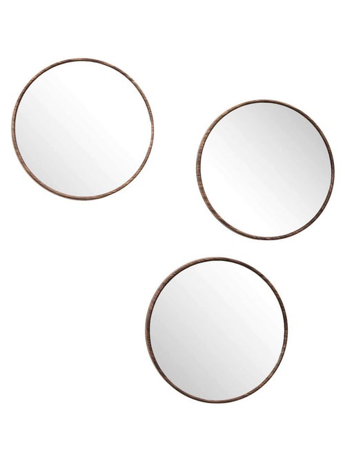 Lot de 3 miroirs ronds avec cadres effet bois - Kiabi