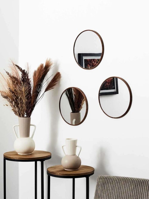 Lot de 3 miroirs ronds avec cadres effet bois - Kiabi