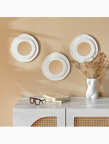 Lot de 3 miroirs ronds en bois EMILY