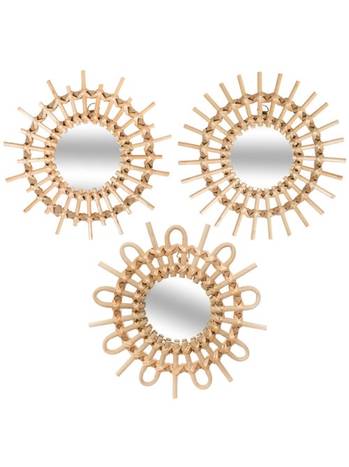 Lot de 3 miroirs ronds en osier AIDA - Kiabi