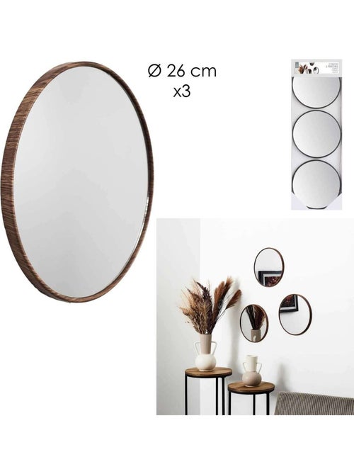 Lot de 3 miroirs ronds imitation bois - Kiabi