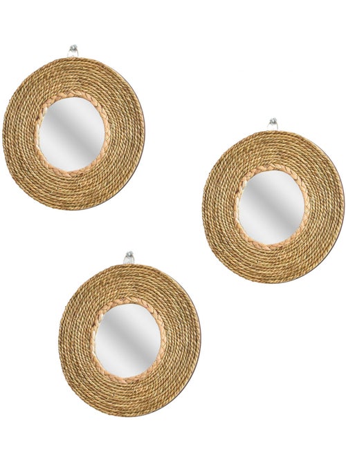 Lot de 3 miroirs ronds muraux en jonc de mer 25 cm – Future Home - Kiabi