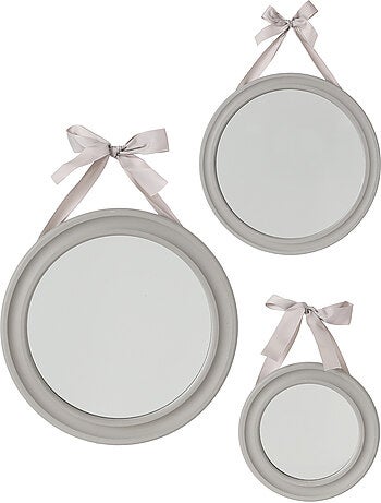 Lot de 3 miroirs ronds romantiques avec ruban ALEXIA