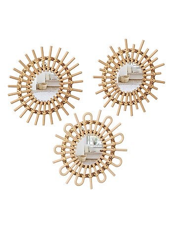 Lot de 3 miroirs Soleil en rotin