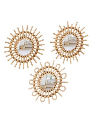 Lot de 3 miroirs Soleil en rotin