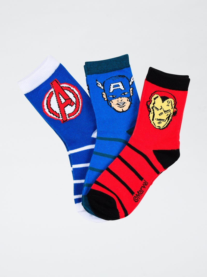Lot de 3 paires de chaussette 'Marvel' 'Avengers' en coton Bleu - Kiabi