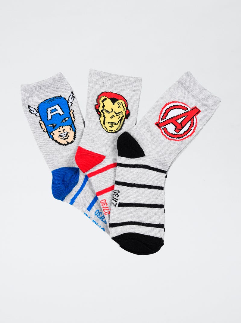 Lot de 3 paires de chaussette 'Marvel' 'Avengers' en coton Gris - Kiabi