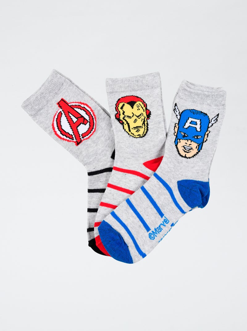 Lot de 3 paires de chaussette 'Marvel' 'Avengers' en coton Gris - Kiabi