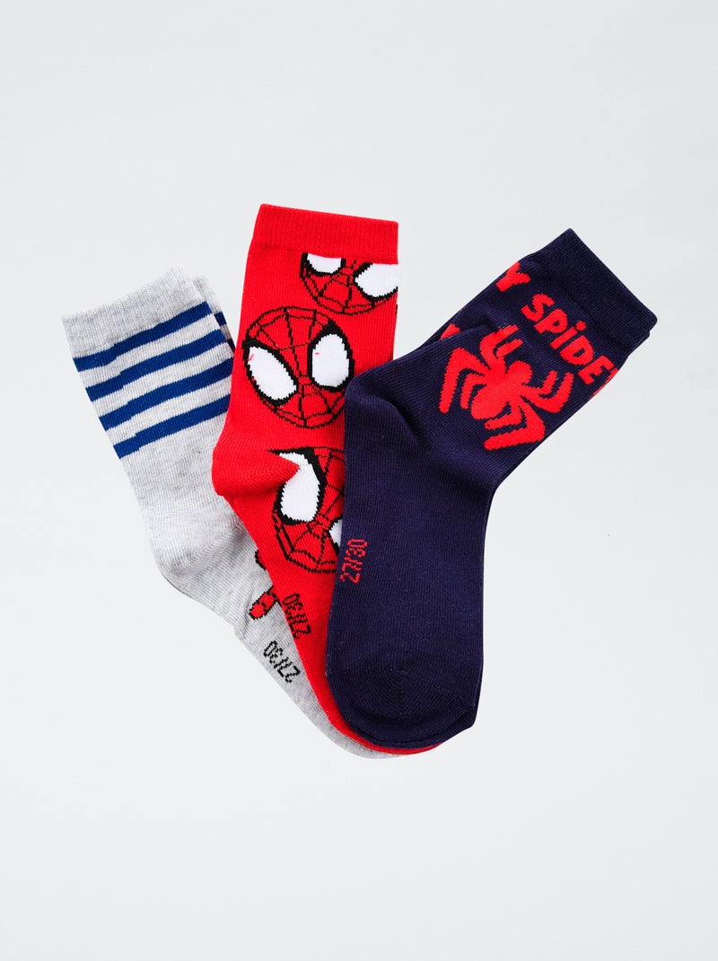 Lot de 3 paires de chaussette 'Marvel' 'Spiderman' en coton Rouge - Kiabi