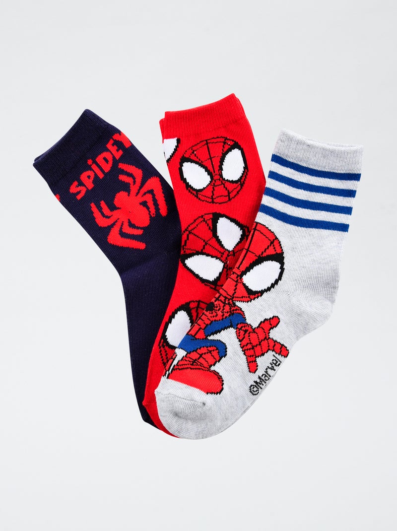 Lot de 3 paires de chaussette 'Marvel' 'Spiderman' en coton Rouge - Kiabi