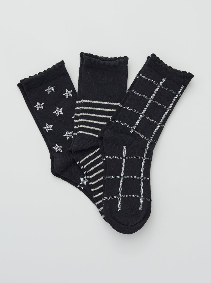 Lot de 3 paires de chaussettes à bords fantaisie Bleu marine 'étoile' - Kiabi