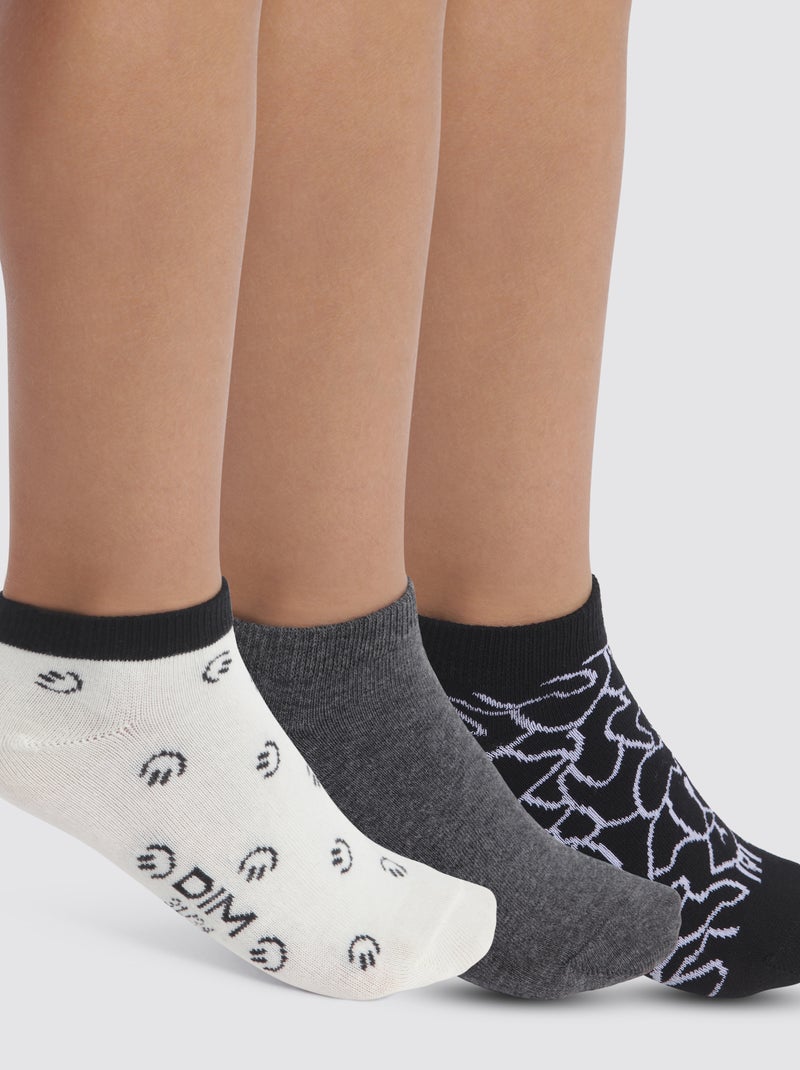 Lot de 3 paires de chaussettes à motif Coton Style Noir - Kiabi
