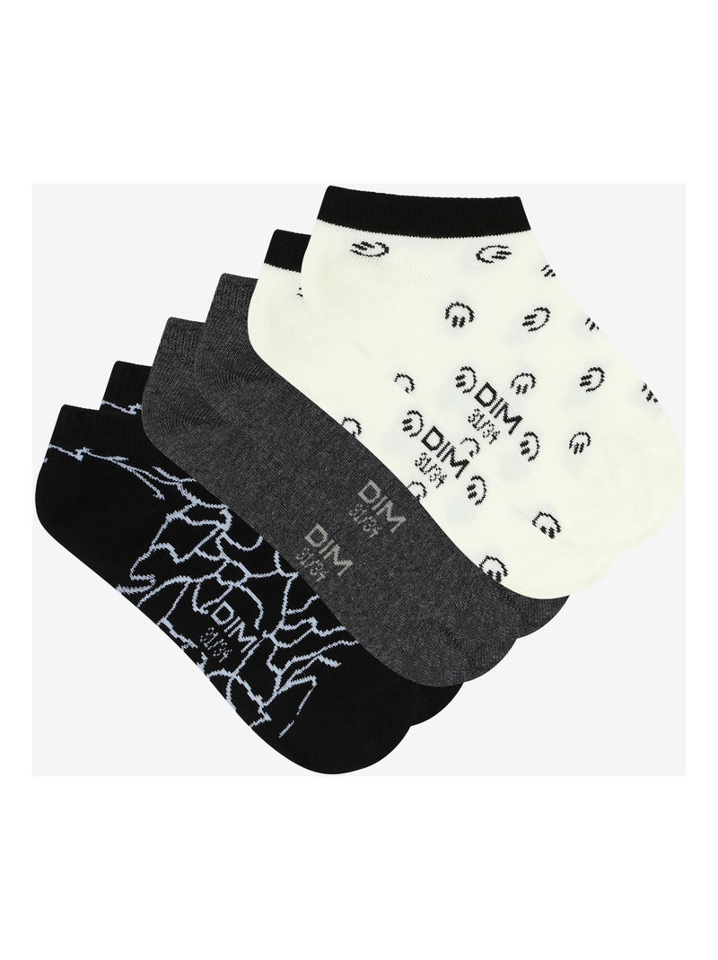 Lot de 3 paires de chaussettes à motif Coton Style Noir - Kiabi