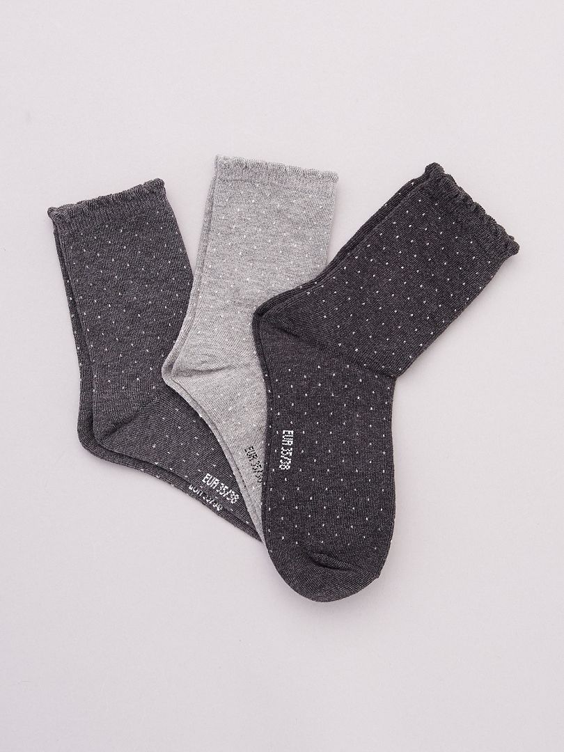 Lot de 3 paires de chaussettes à motifs gris - Kiabi