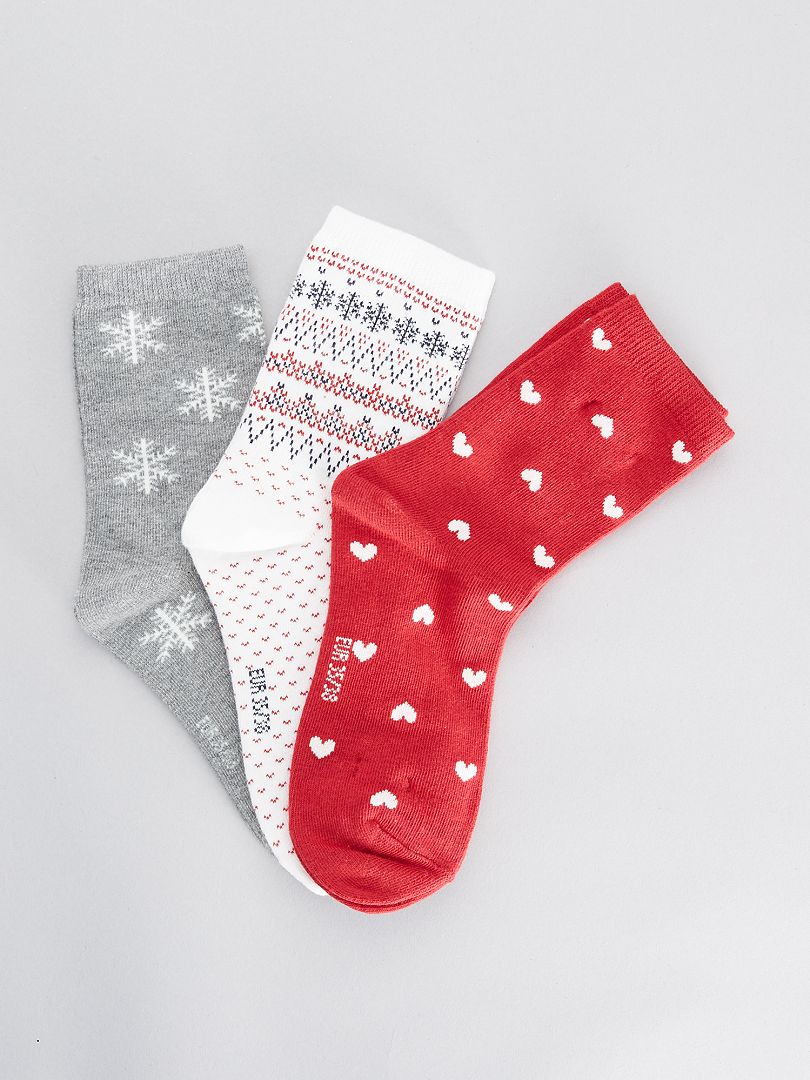 Lot de 3 paires de chaussettes à motifs rouge/gris/blanc - Kiabi