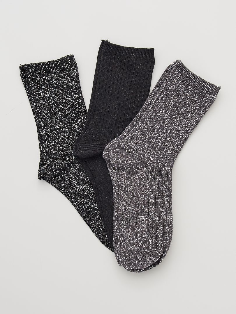 Lot de 3 paires de chaussettes à paillettes gris/noir - Kiabi