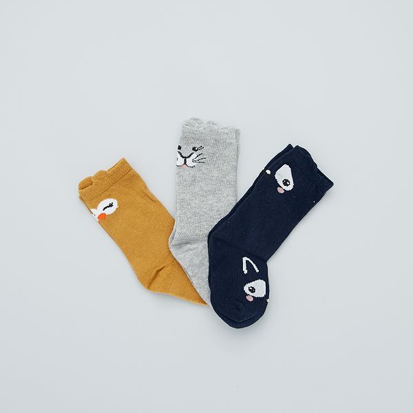 Lot De 3 Paires De Chaussettes Animaux Bebe Fille Marine Gris Kiabi 5 00