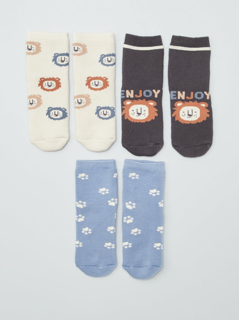 Lot de 3 paires de chaussettes antidérapantes Bleu/gris - Kiabi