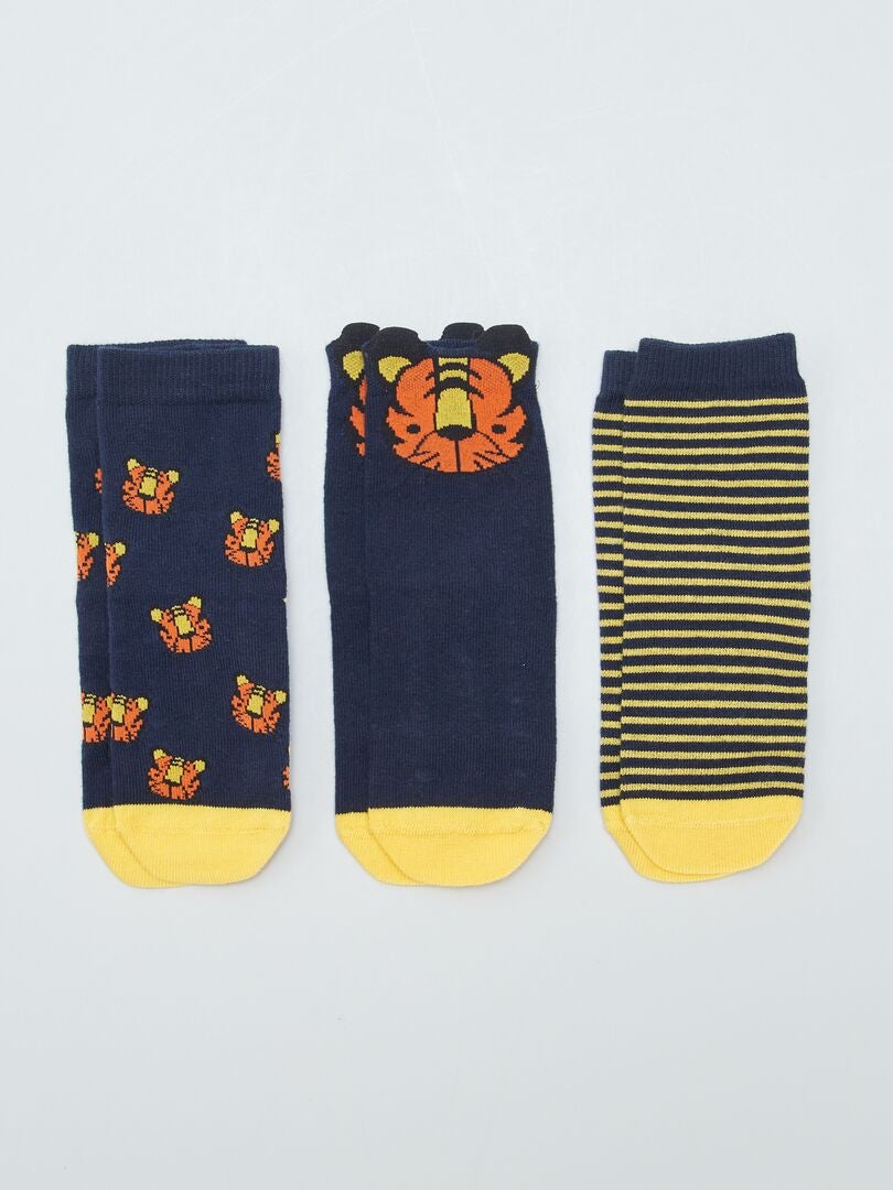 Lot de 3 paires de chaussettes antidérapantes Bleu/jaune - Kiabi