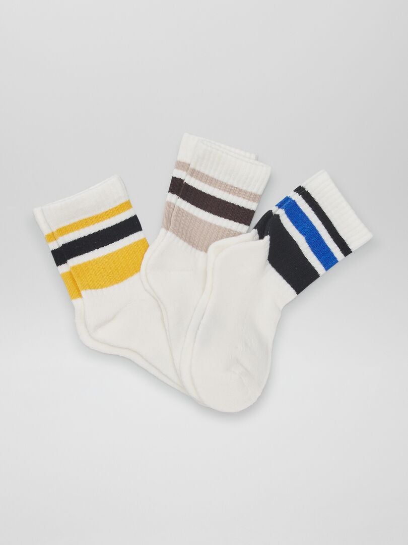 Lot de 3 paires de chaussettes avec bande contrastante Blanc/bleu/jaune - Kiabi
