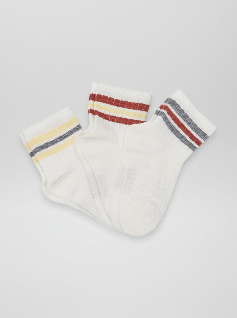 Lot de 3 paires de chaussettes avec bandes contrastantes Blanc - Kiabi