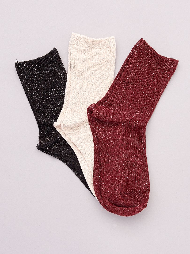 Lot de 3 paires de chaussettes avec fils brillants rouge/rose - Kiabi