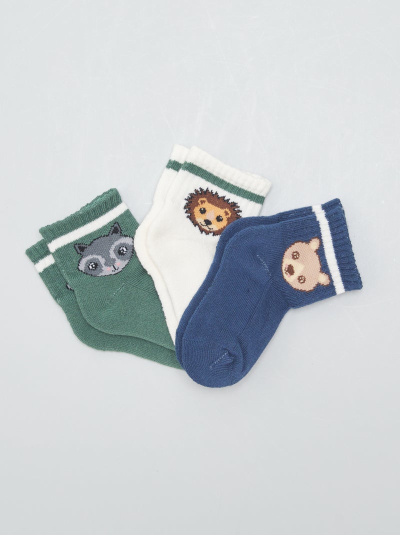 Lot de 3 paires de chaussettes avec imprimé Bleu/vert/blanc - Kiabi