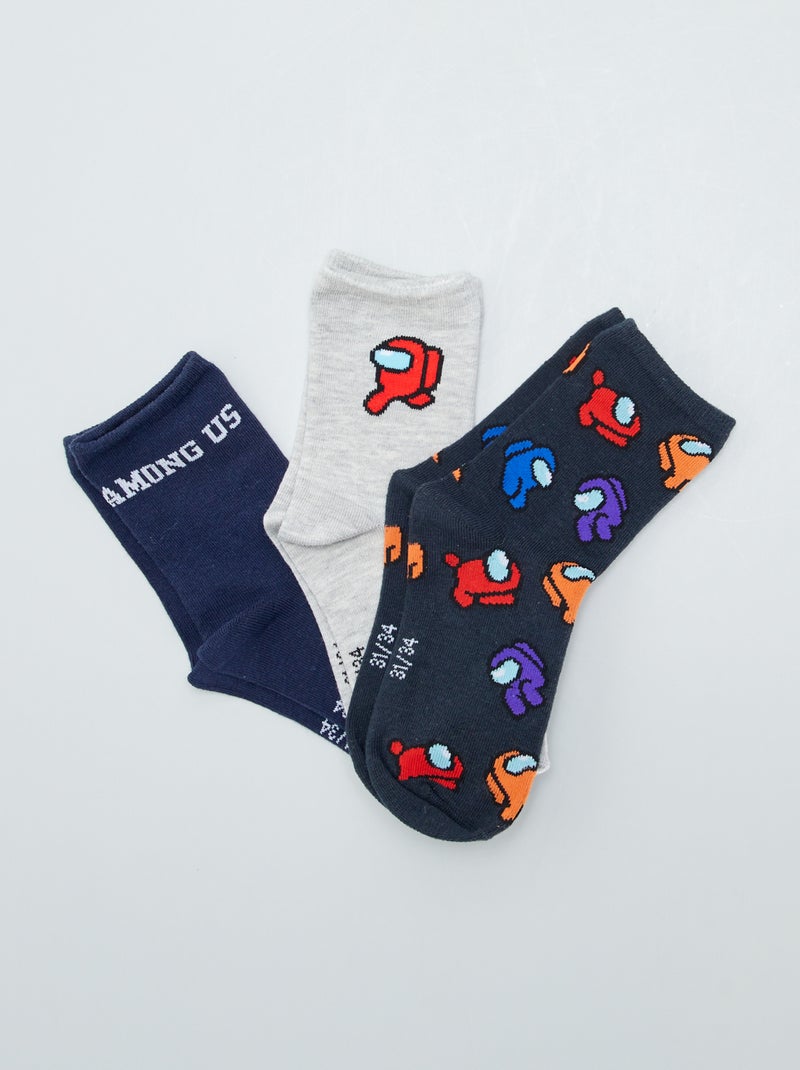 Lot de 3 paires de chaussettes avec imprimé Noir/gris bleu - Kiabi