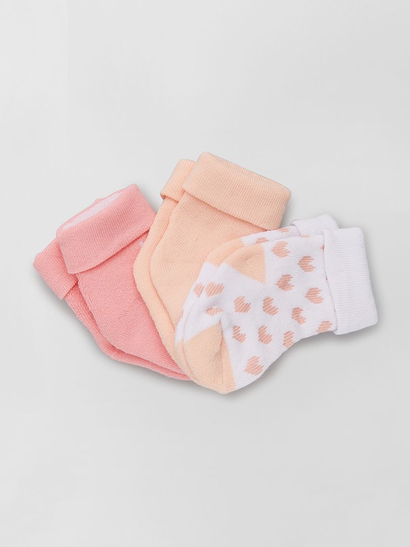 Lot de 3 paires de chaussettes avec imprimés rose/blanc/corail - Kiabi