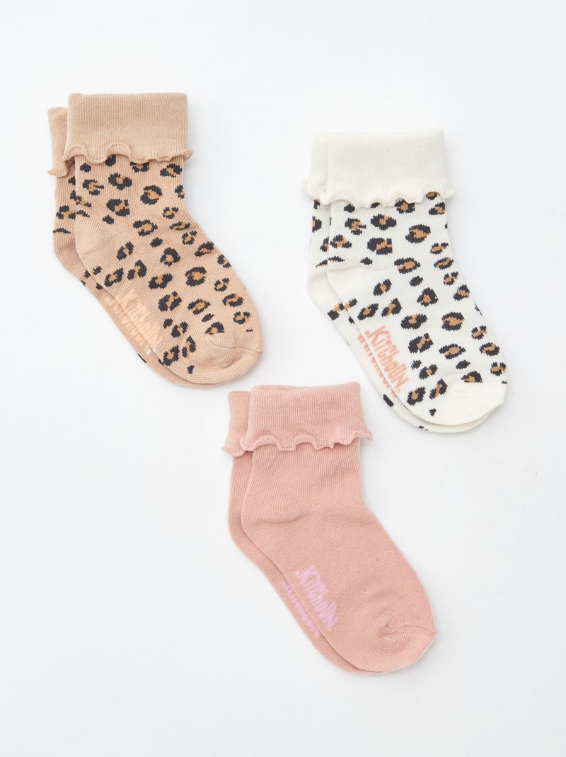Lot de 3 paires de chaussettes avec revers - Kitchoun Marron - Kiabi