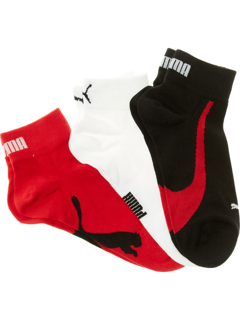 Lot de 3 paires de chaussettes basses 'Puma' noir/blanc/rouge - Kiabi