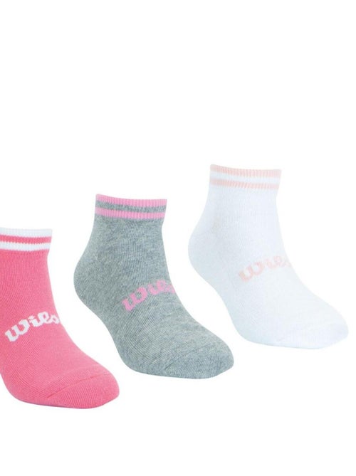 LOT DE 3 PAIRES DE CHAUSSETTES BASSES WILSON BLANC ROSE GRIS - Kiabi