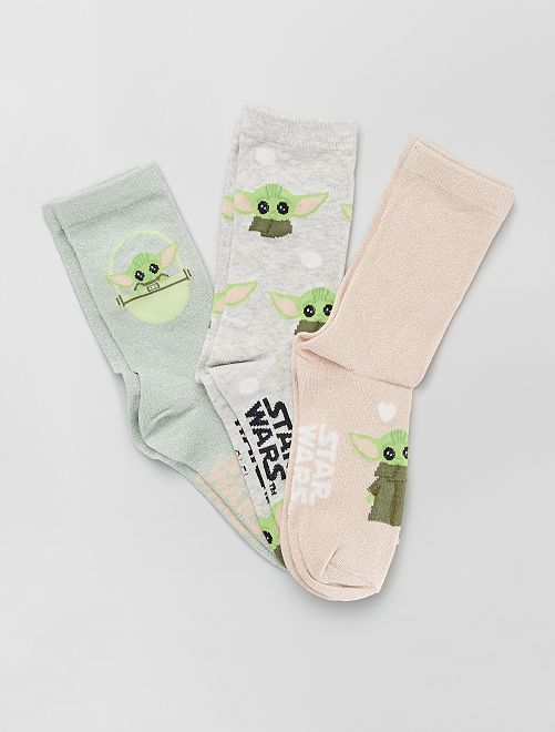Lot de 3 paires de chaussettes 'bébé Yoda'                             vert/rose/gris 
