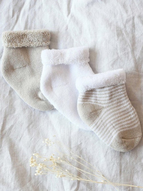 Lot De 3 Paires De Chaussettes Beige Et Blanc (0-3 Mois) - Kiabi