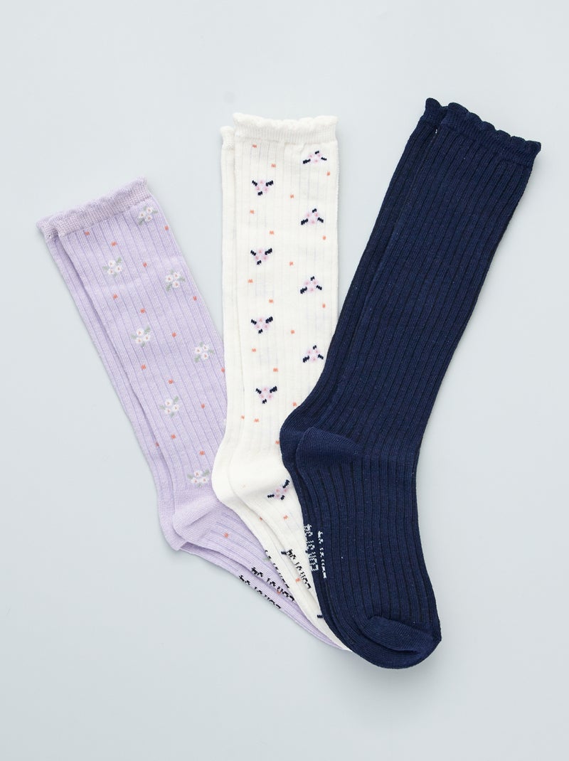 Lot de 3 paires de chaussettes Blanc/violet - Kiabi