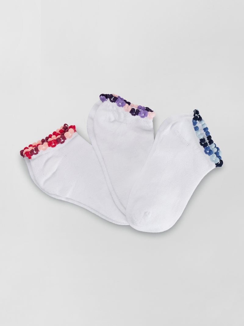 Lot de 3 paires de chaussettes bords fleuris blanc/bleu - Kiabi