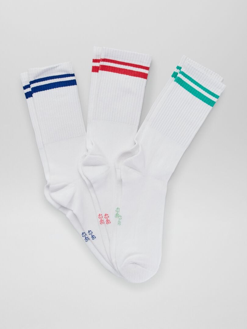 Lot de 3 paires de chaussettes côtelées Blanche/bleu/rouge/vert - Kiabi