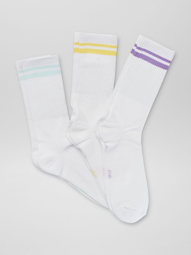 Lot de 3 paires de chaussettes côtelées Blanche/jaune/violet/vert - Kiabi