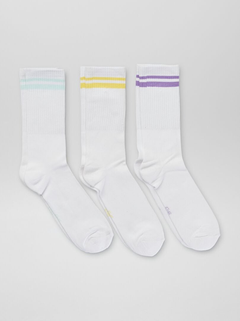 Lot de 3 paires de chaussettes côtelées Blanche/jaune/violet/vert - Kiabi