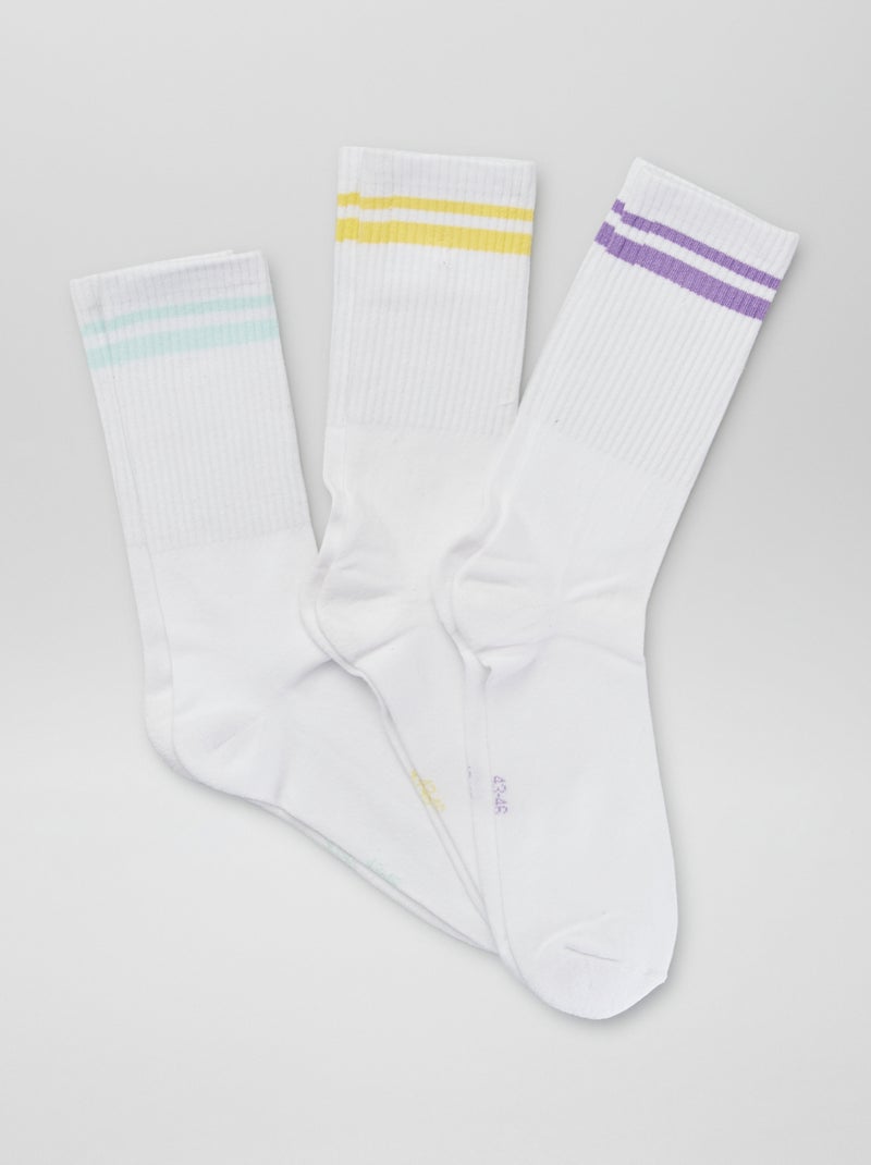 Lot de 3 paires de chaussettes côtelées Blanche/jaune/violet/vert - Kiabi