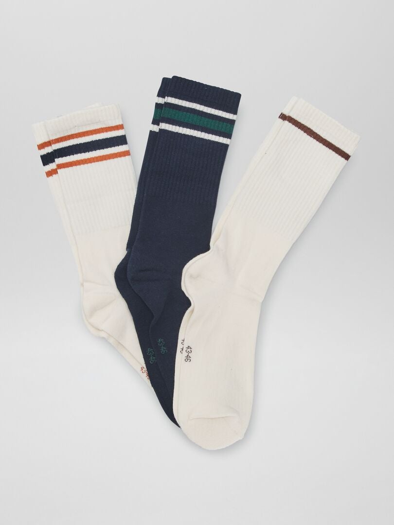 Lot de 3 paires de chaussettes côtelées Bleu marine/blanc - Kiabi