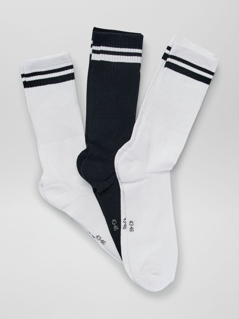 Lot de 3 paires de chaussettes côtelées Noir/blanc - Kiabi